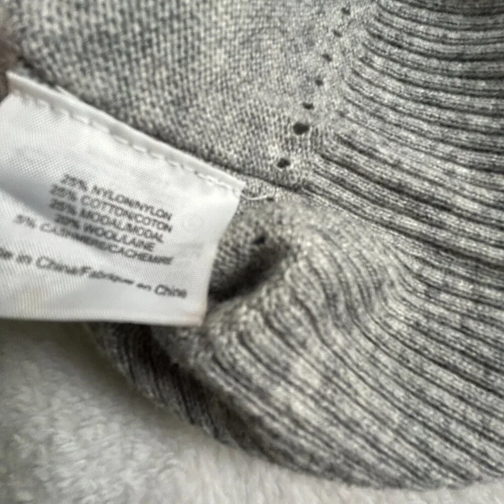 Tory Burch Womens Giselle Rib-Trim Sweater XS Gray Wool Cashmere Blend Pullover